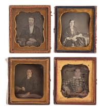 [EARLY PHOTOGRAPHY]. A group of 19 daguerreotype portraits of people with books, including: