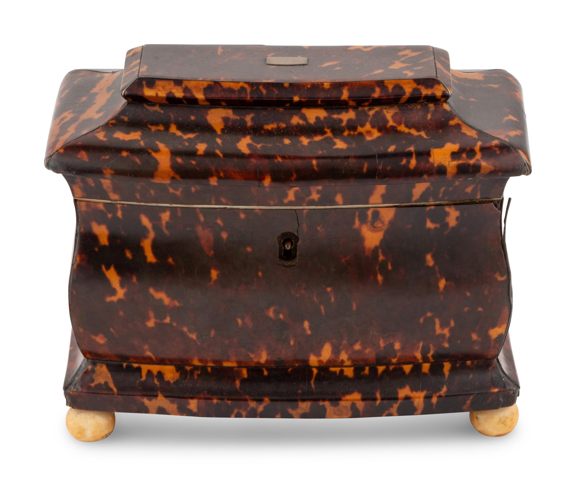 An English Tortoise Shell Tea Caddy