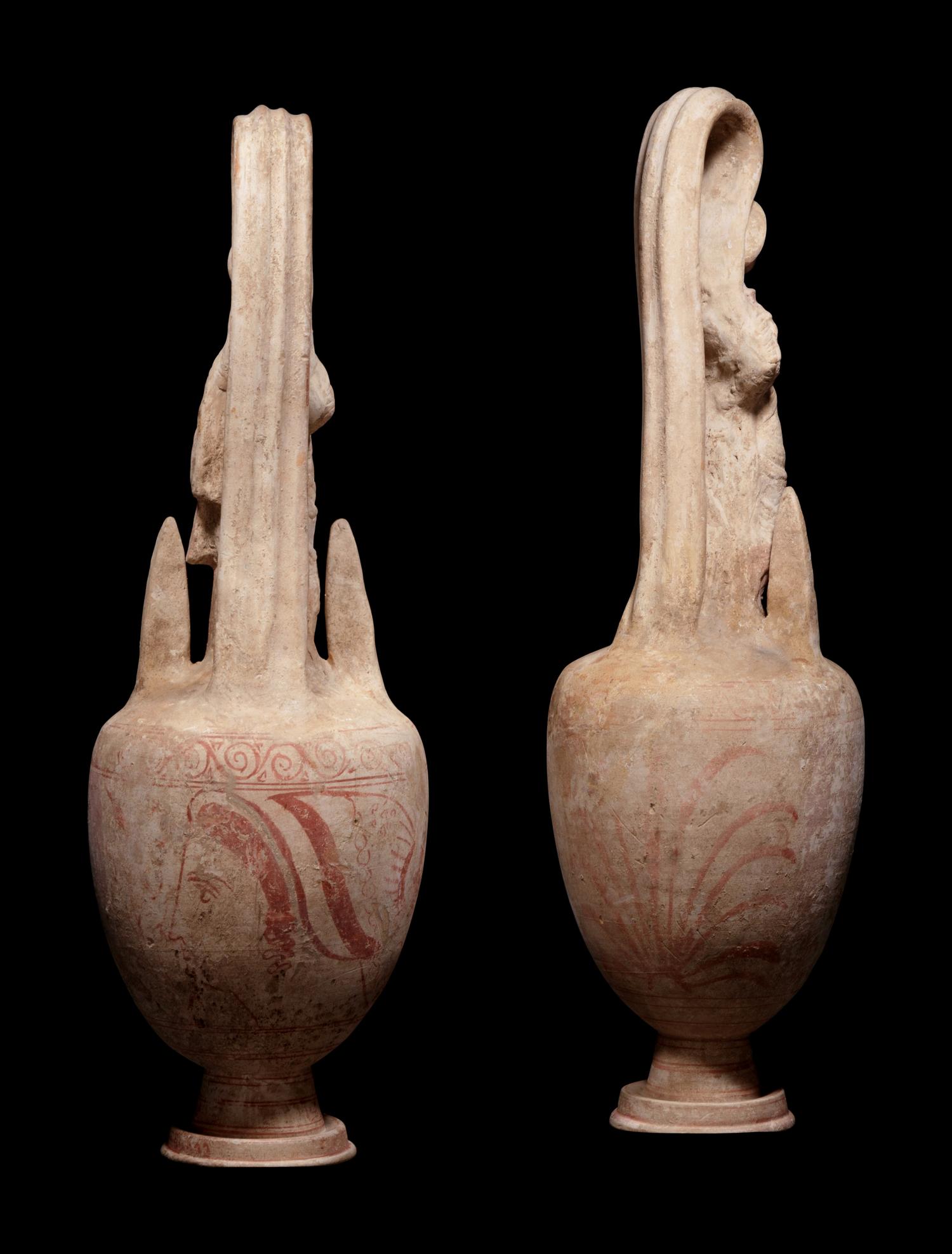 A Pair of Canosan Painted Pottery Oinochoai