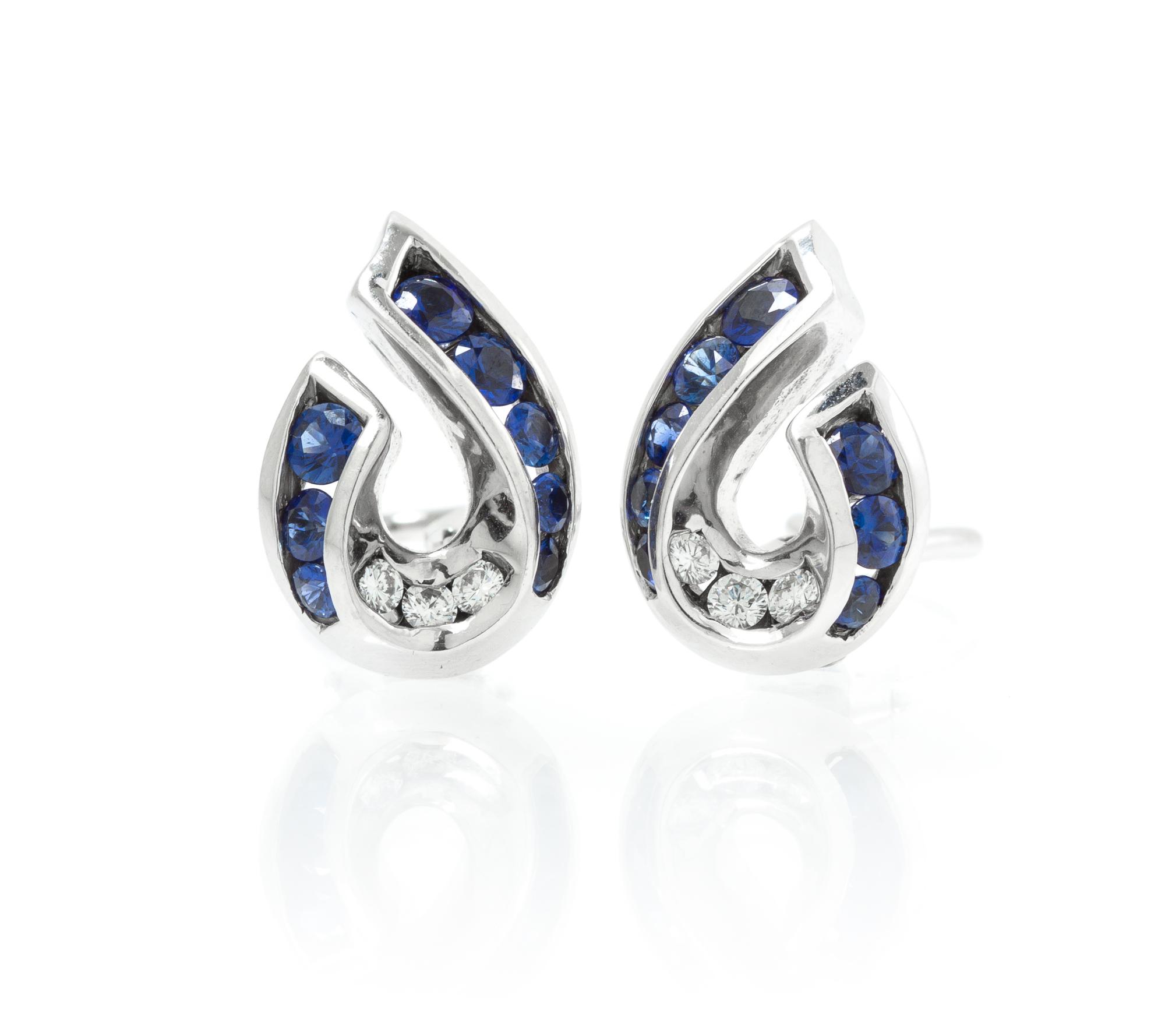 A Pair of 18 Karat White Gold, Sapphire and Diamond Earclips, Charles Krypell, 7.30 dwts.