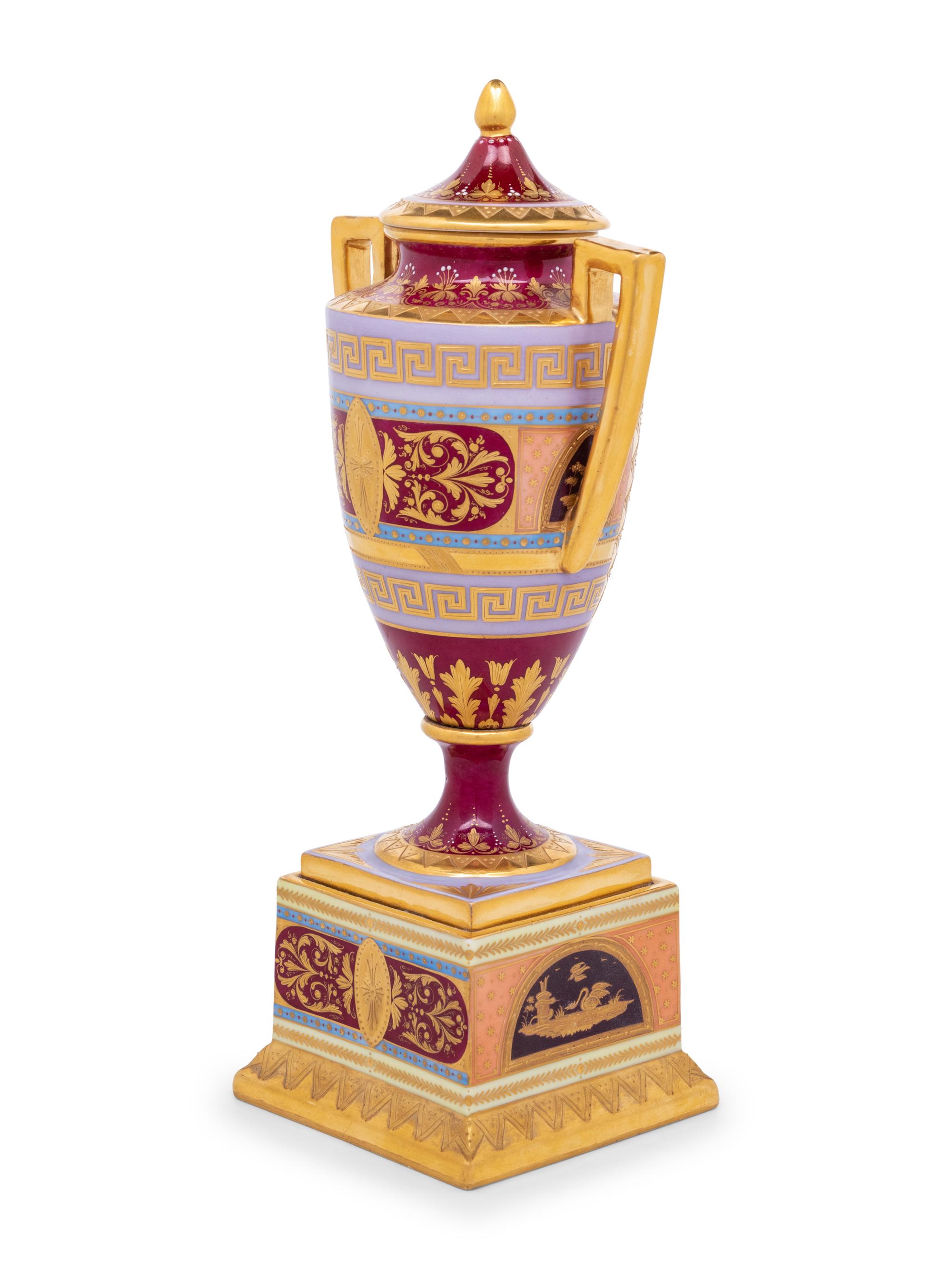 A Vienna Porcelain Urn, Cover and Stand
