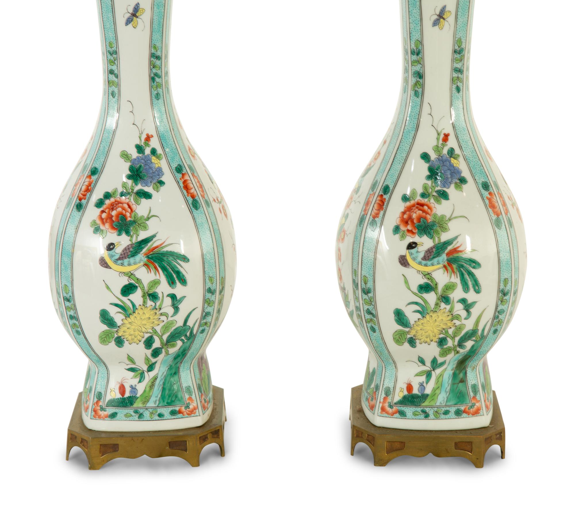 A Pair of Chinese Export Porcelain Vases Mounted as Lamps