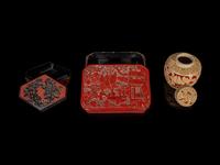 Three Chinese Carved Red Lacquer Articles