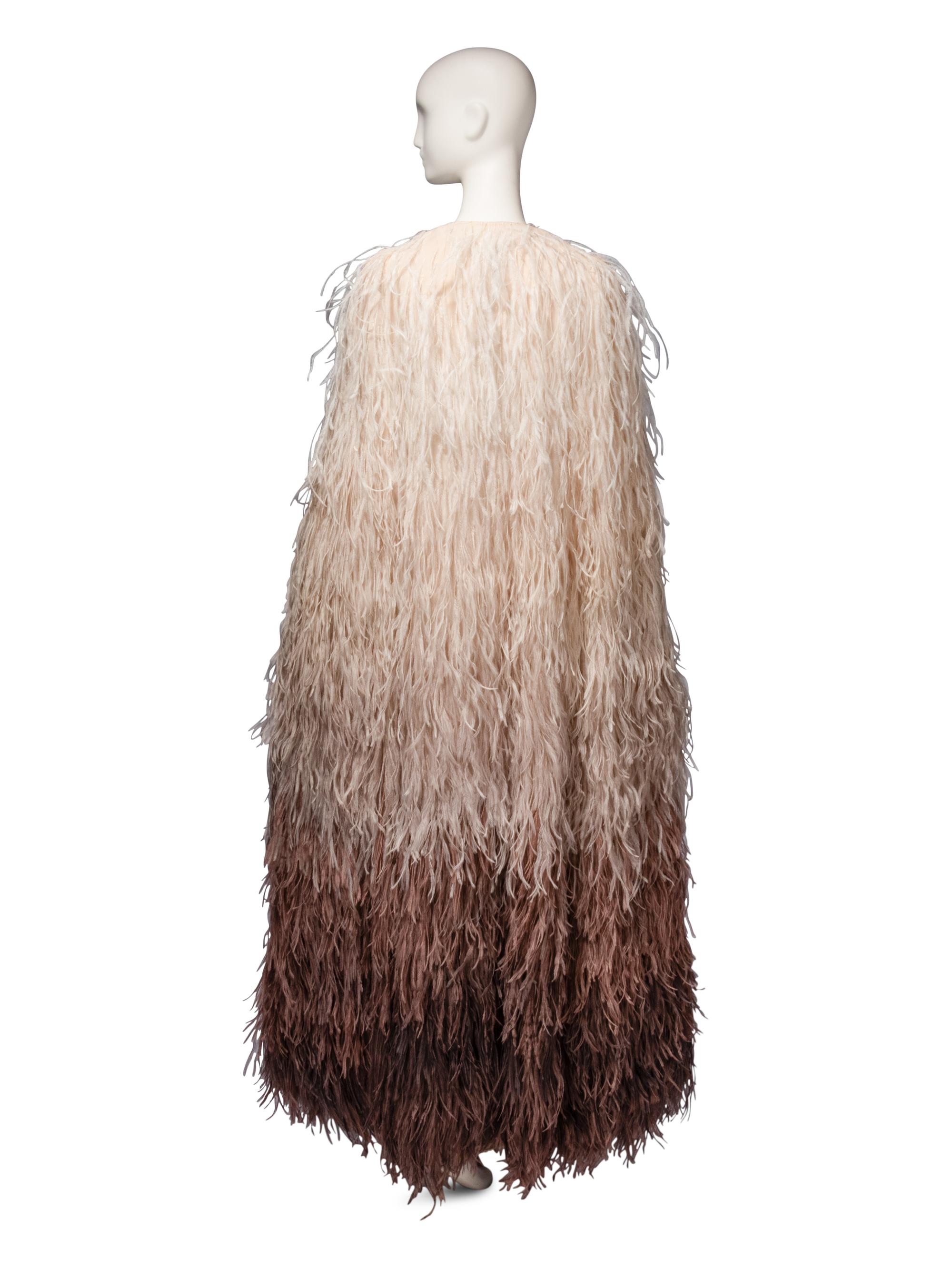 Guy Laroche Haute Couture, Beaded Cream Gown & Ostrich Cape