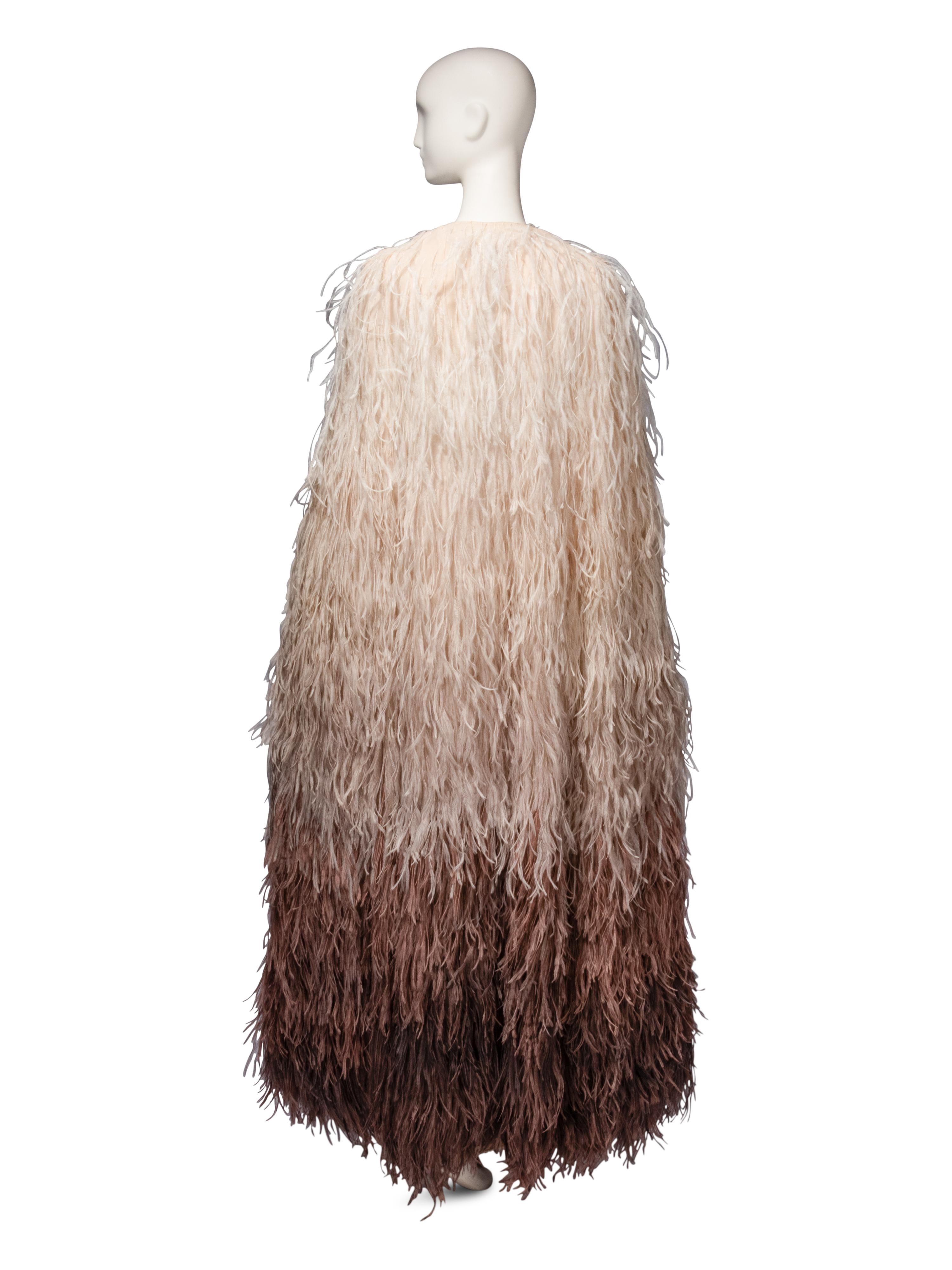 Guy Laroche Haute Couture, Beaded Cream Gown & Ostrich Cape