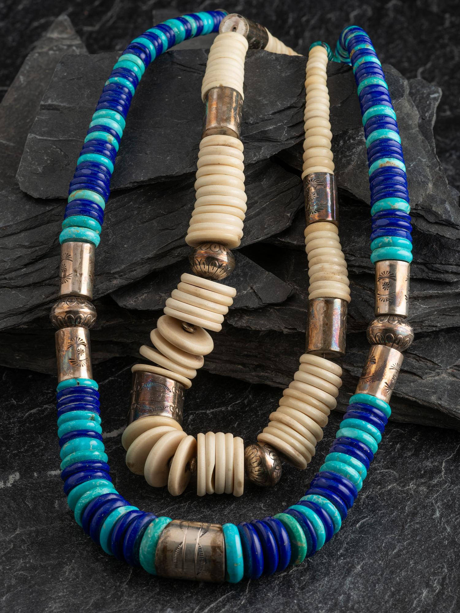 Southwestern-style Graduated Necklaces, with Stamped Silver Spacers