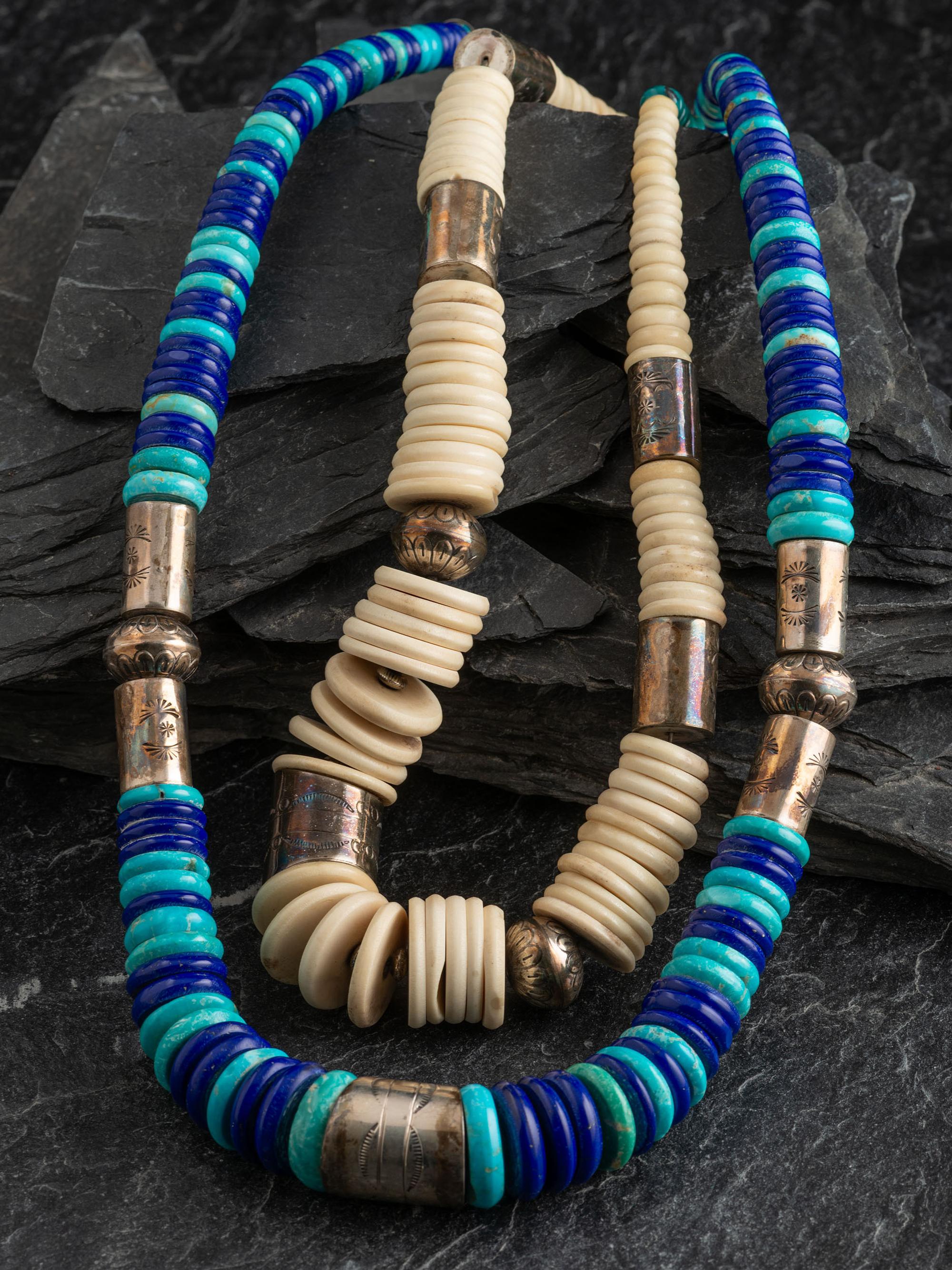 Southwestern-style Graduated Necklaces, with Stamped Silver Spacers