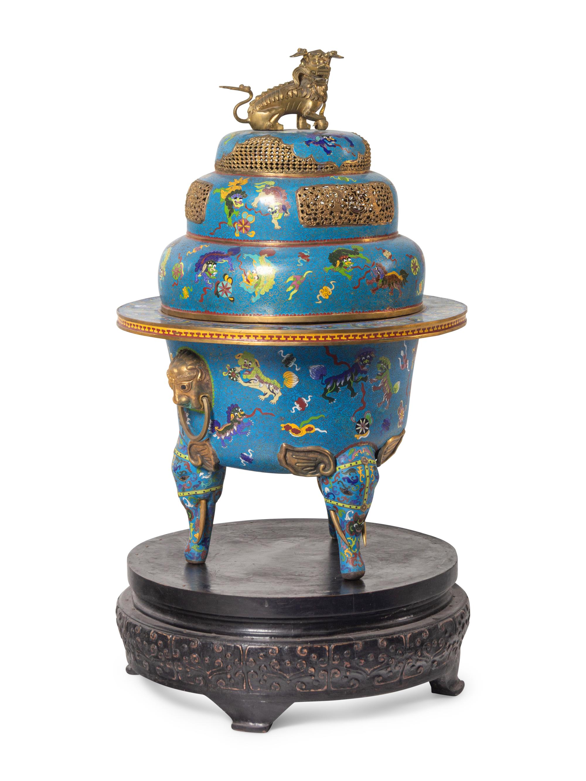 A Large Chinese Cloisonné Enamel Tripod Censer