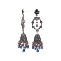 RUBY, SAPPHIRE, AND DIAMOND PENDANT EARRINGS