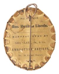[LINCOLN, Abraham (1809-1865)]. Rare ambrotype brooch of Abraham Lincoln made by George Clark, Jr. for the 1860 campaign.