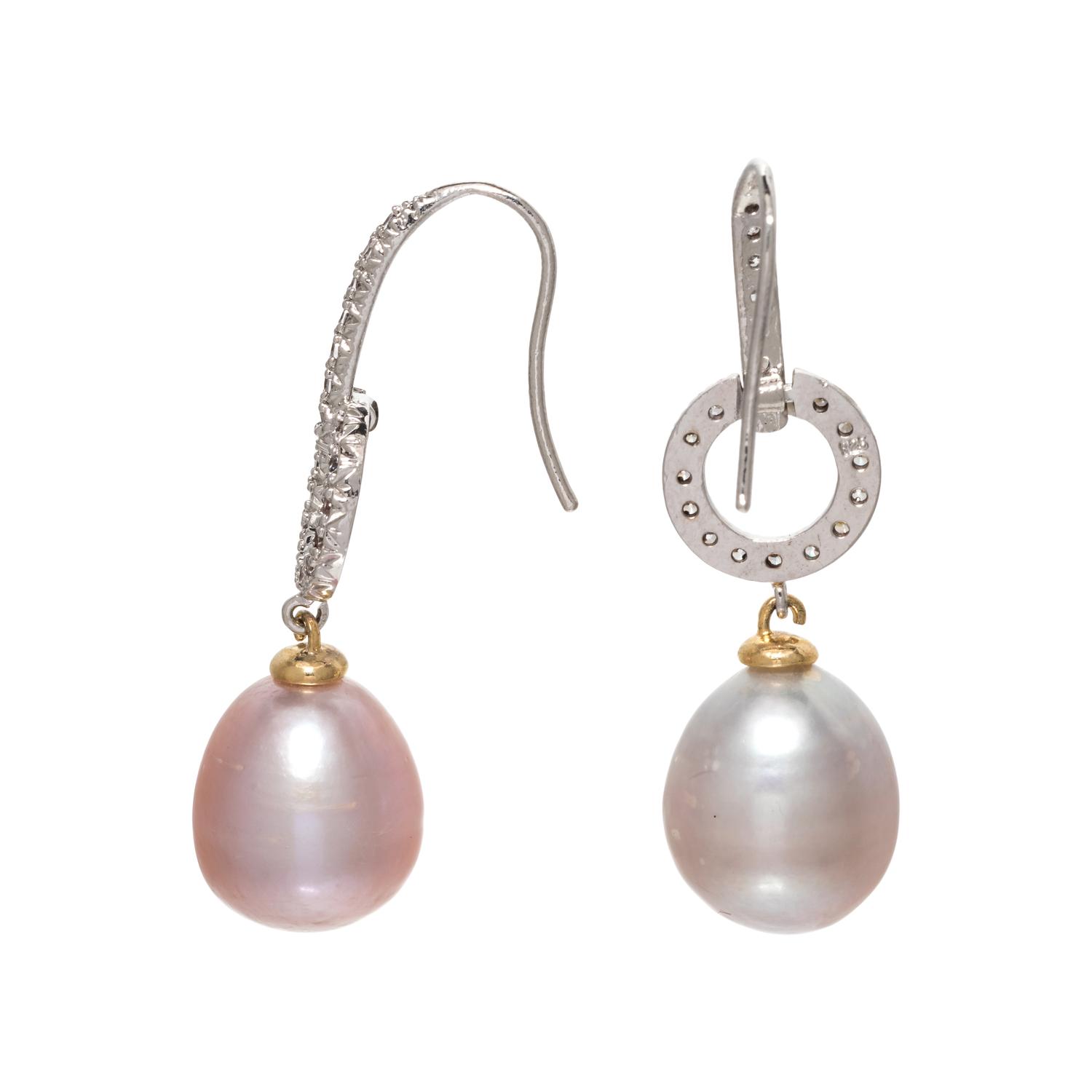 CULTURED BAROQUE PEARL AND DIAMOND SIMULANT EARRINGS