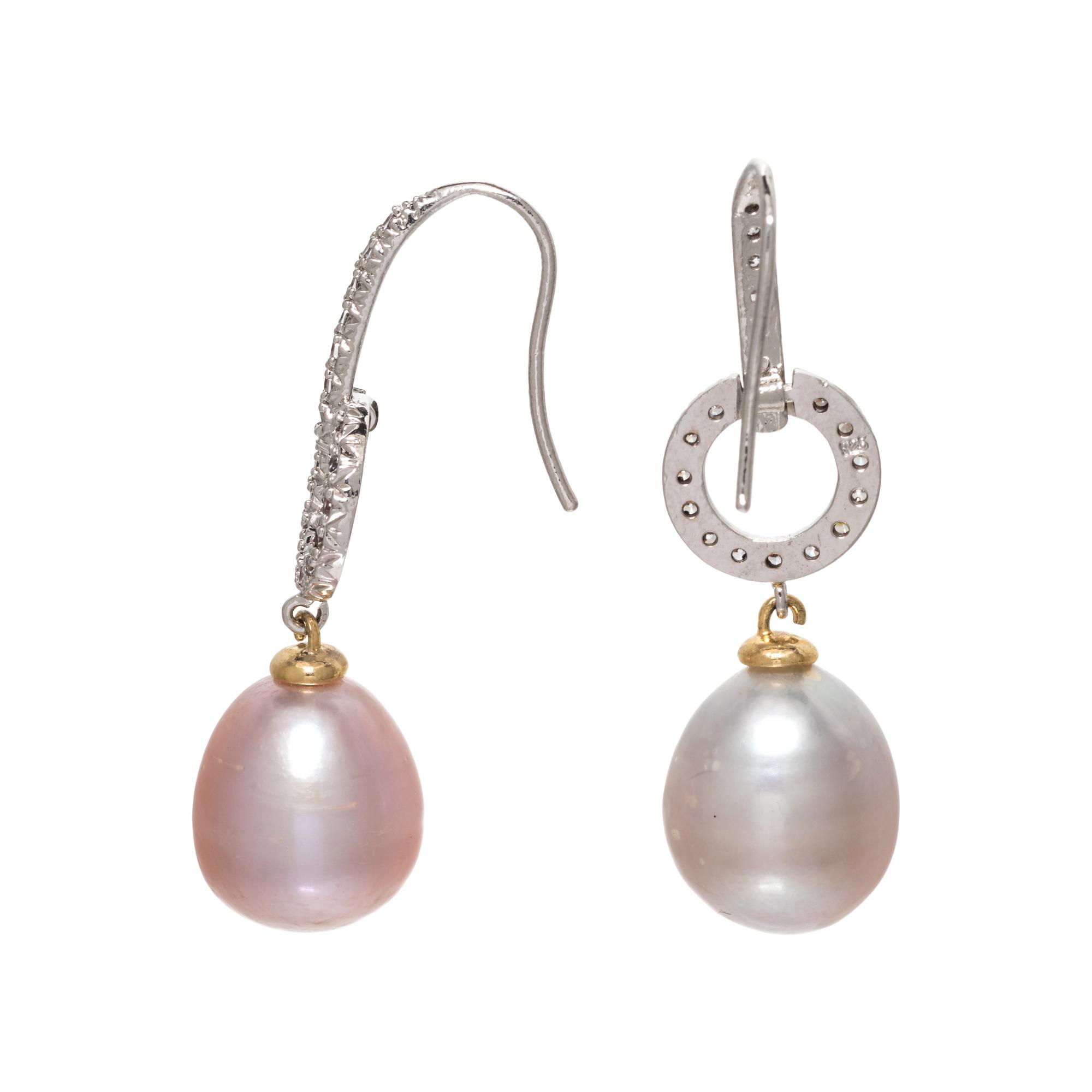 CULTURED BAROQUE PEARL AND DIAMOND SIMULANT EARRINGS