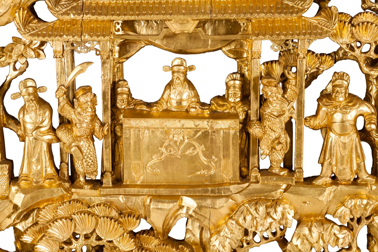 A Chinese Export Pierce Carved Giltwood Panel