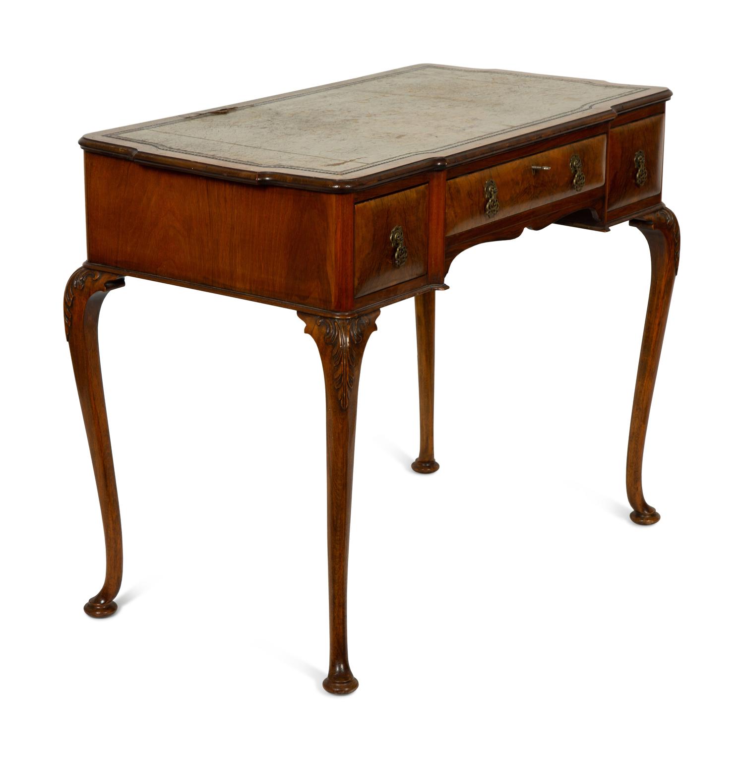 A Queen Anne Style Burl Walnut Writing Table