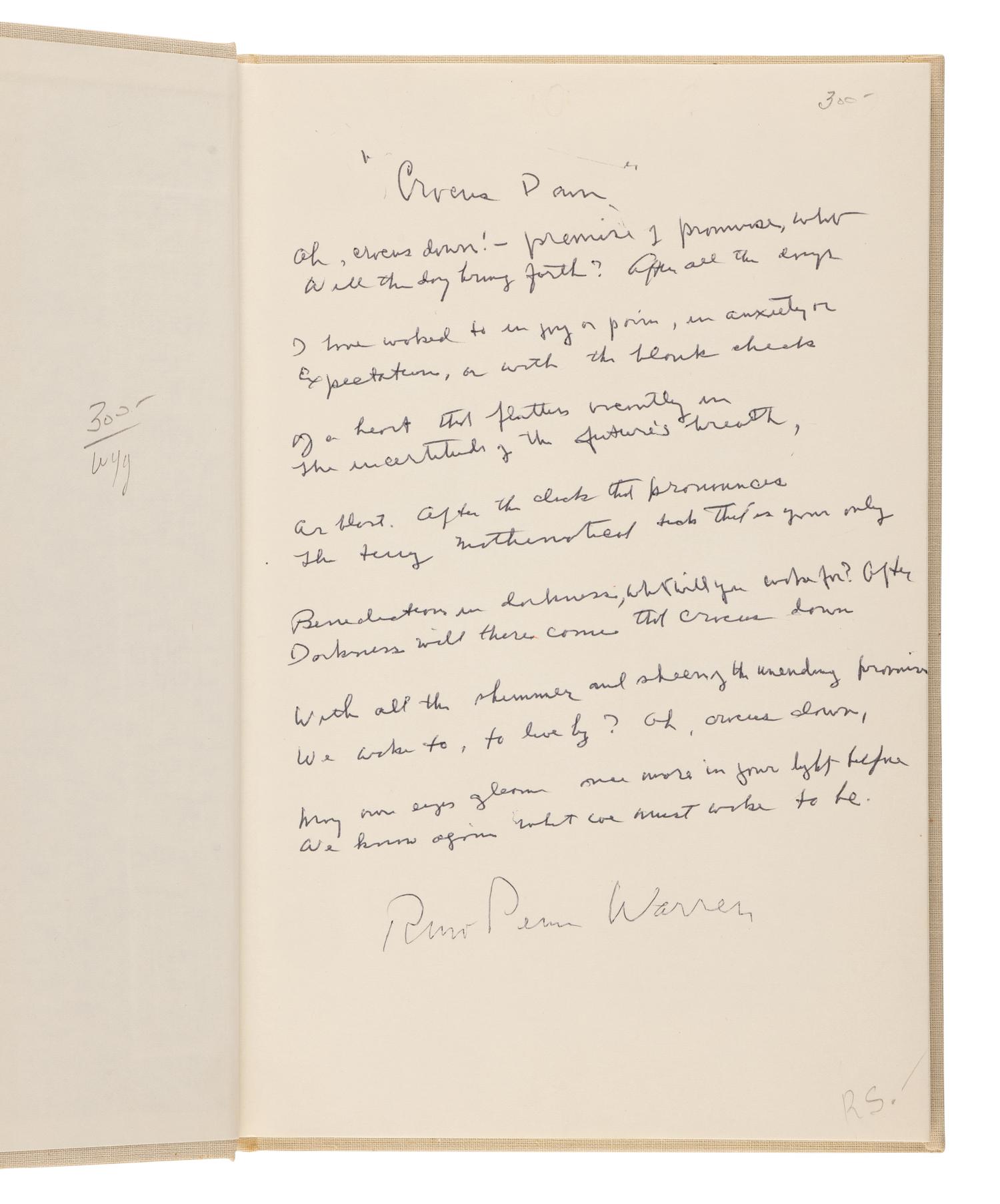 WARREN, Robert Penn (1905-1989). A group of 8 works, ALL SIGNED BY WARREN, comprising: