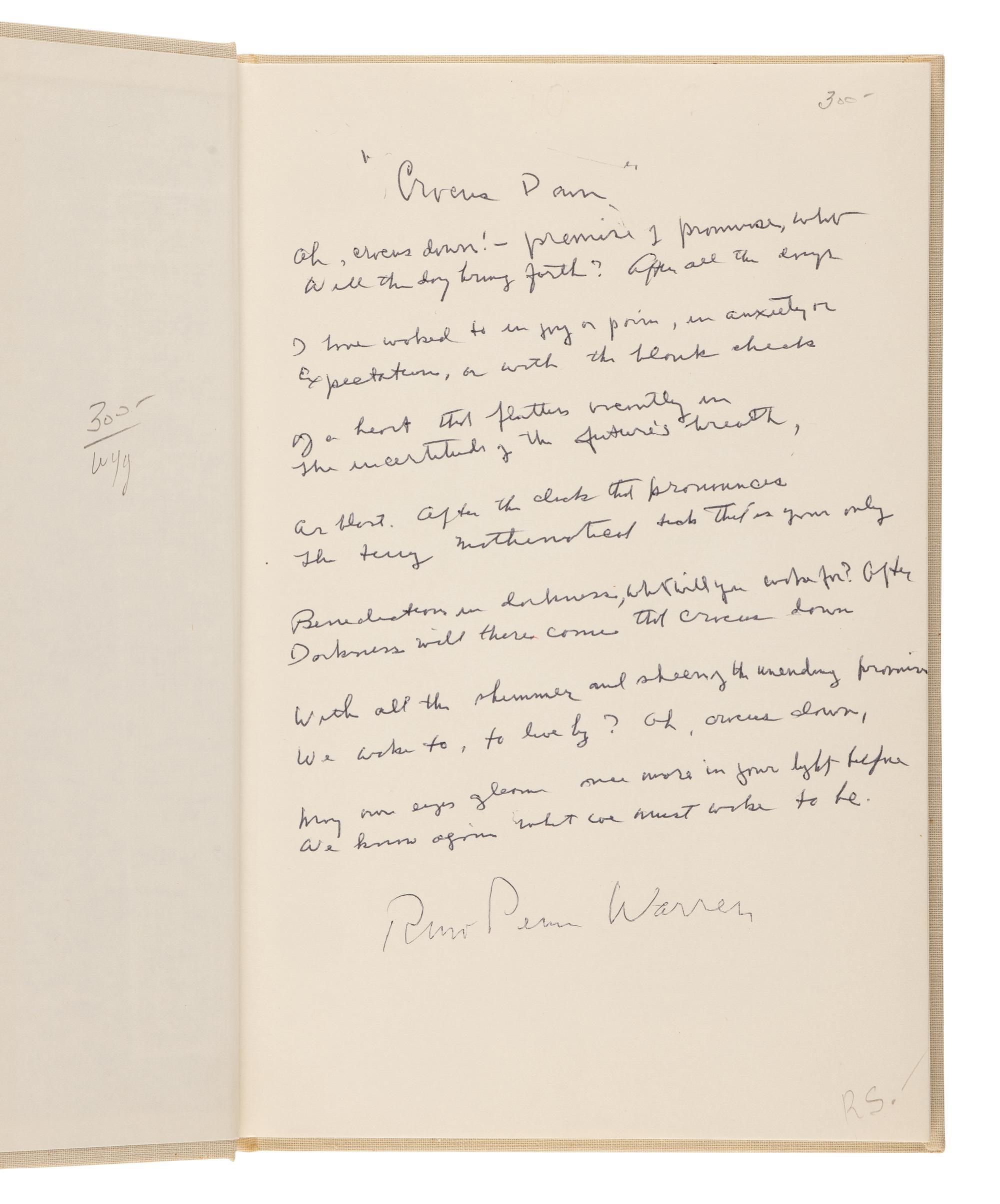 WARREN, Robert Penn (1905-1989). A group of 8 works, ALL SIGNED BY WARREN, comprising: