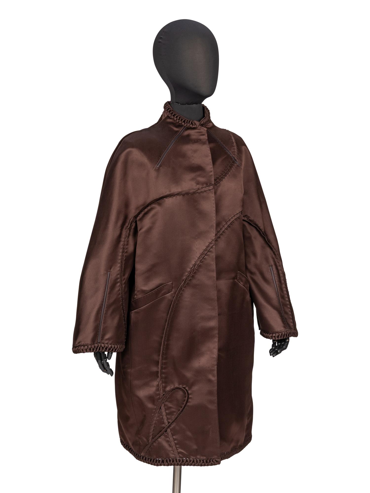 Ralph Rucci, Brown Silk Satin Coat
