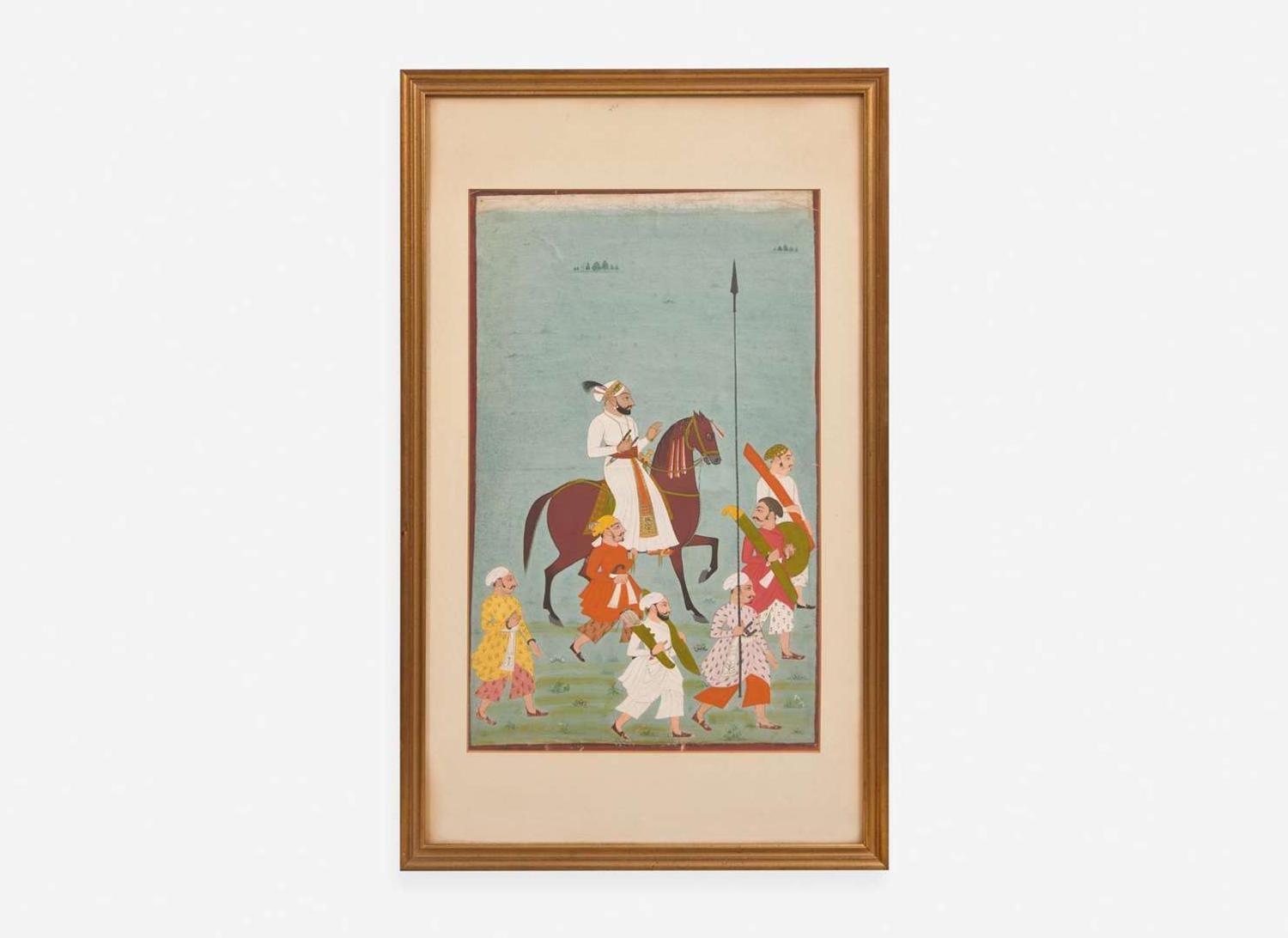 Indian School, possibly Mewar, 18th/19th century, Mounted Prince with Attendants 印度畫 十八或十九世紀