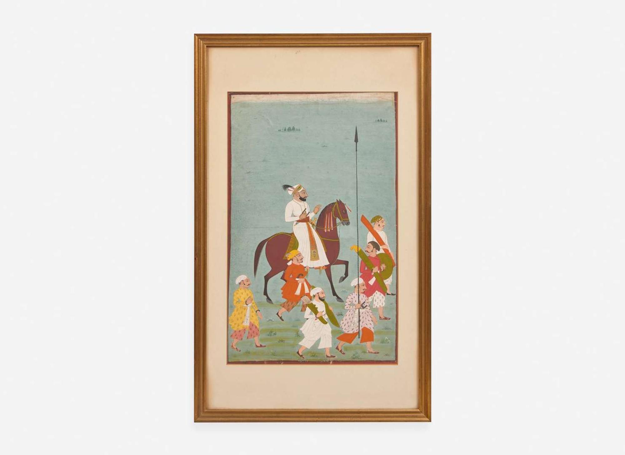 Indian School, possibly Mewar, 18th/19th century, Mounted Prince with Attendants 印度畫 十八或十九世紀