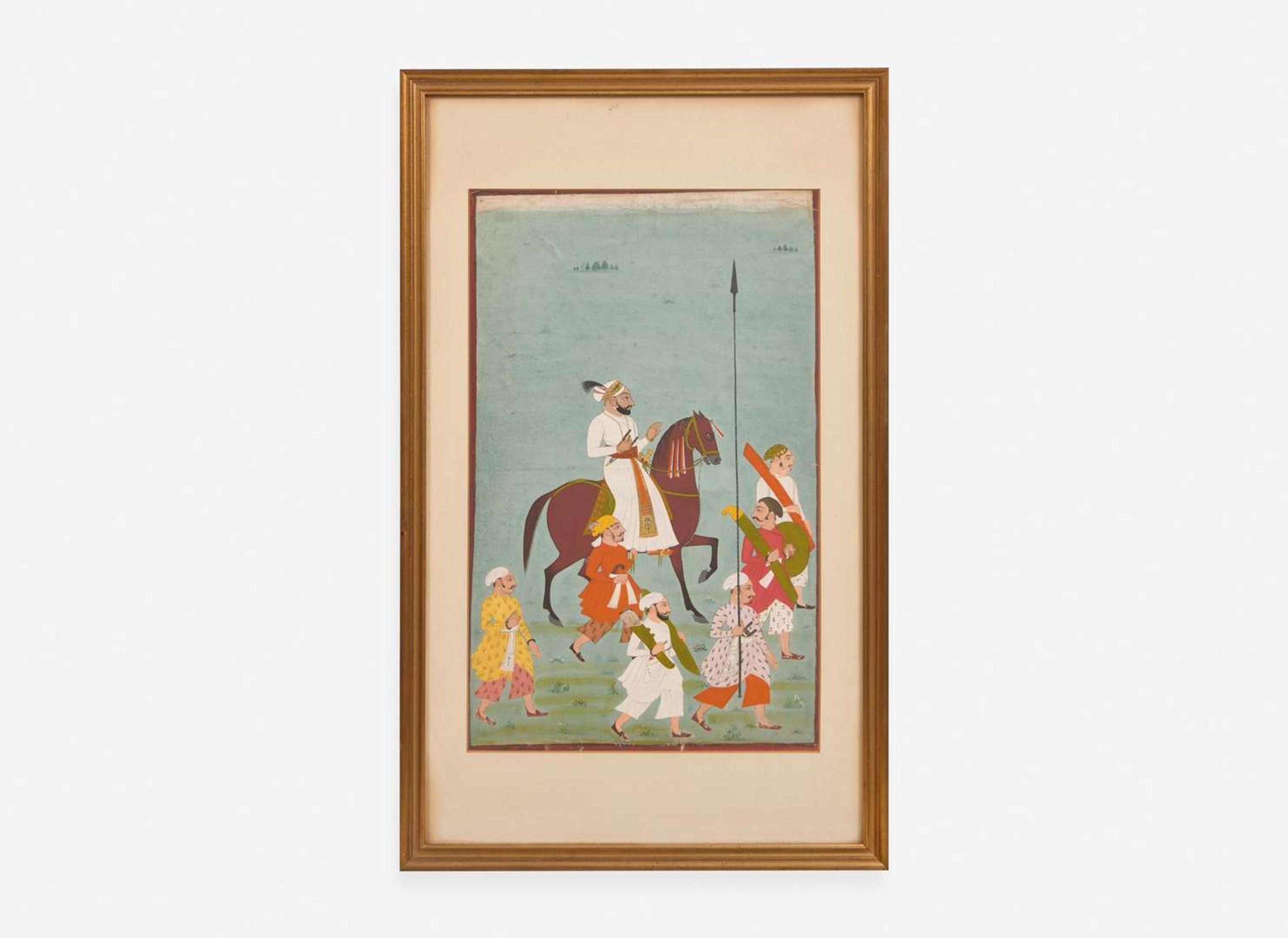 Indian School, possibly Mewar, 18th/19th century, Mounted Prince with Attendants 印度畫 十八或十九世紀
