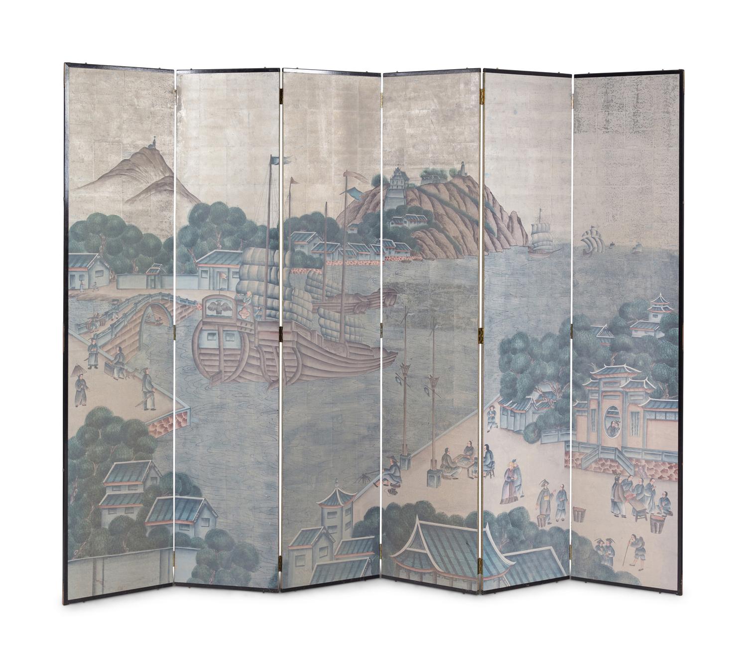 A Chinoiserie Decorated Floor Screen