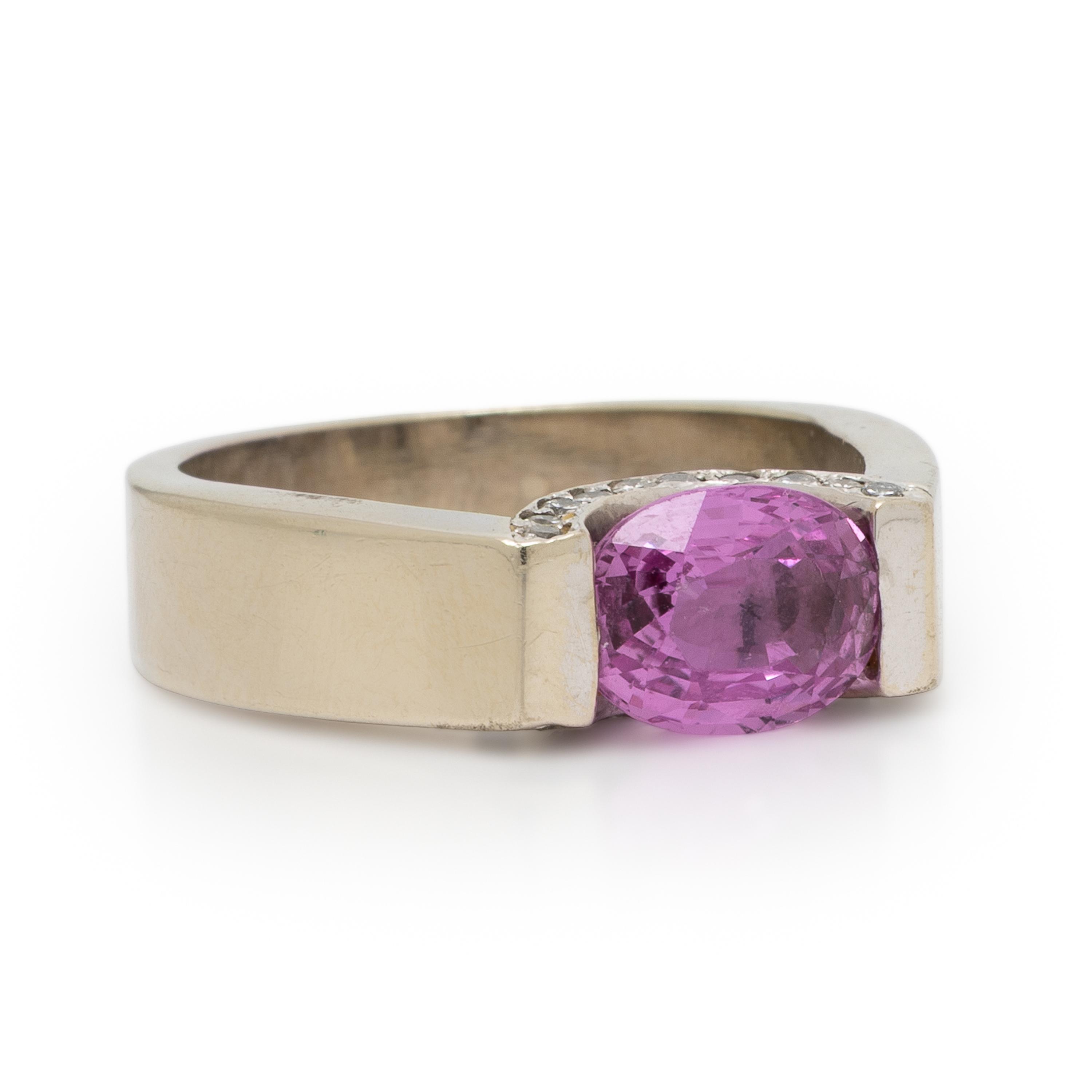 Pink Sapphire, Diamond, and White Gold Ring