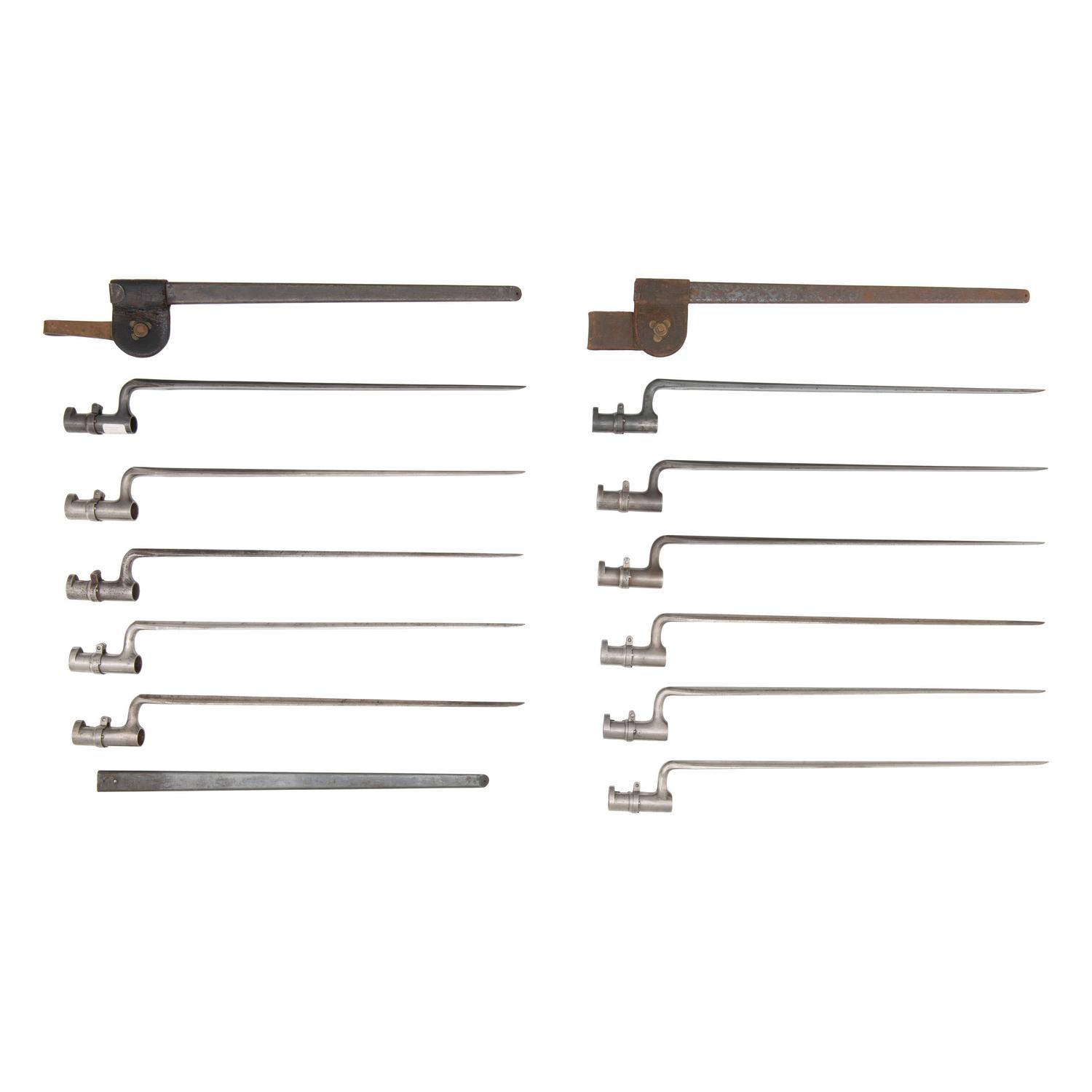 Group of 11 US Socket Bayonets: 9 US Model 1855 .58 Caliber, 2 US Model 1873 for .45-70 with Scabbards and 1 Spare Scabbard Body