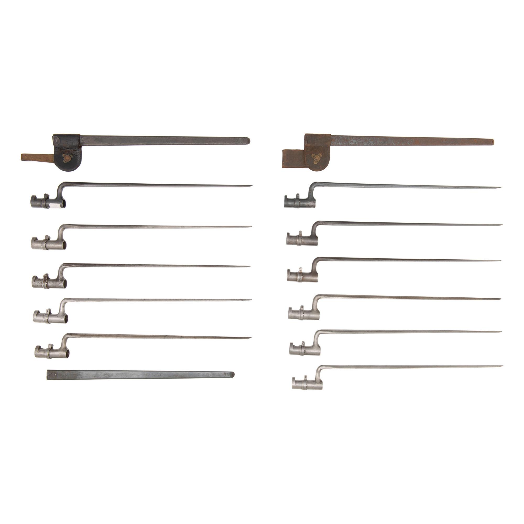 Group of 11 US Socket Bayonets: 9 US Model 1855 .58 Caliber, 2 US Model 1873 for .45-70 with Scabbards and 1 Spare Scabbard Body