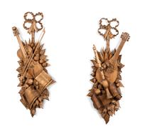 A Pair of Louis XV Style Carved Wood Musical Trophies