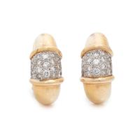 BICOLOR GOLD AND DIAMOND HALF HOOP EARCLIPS