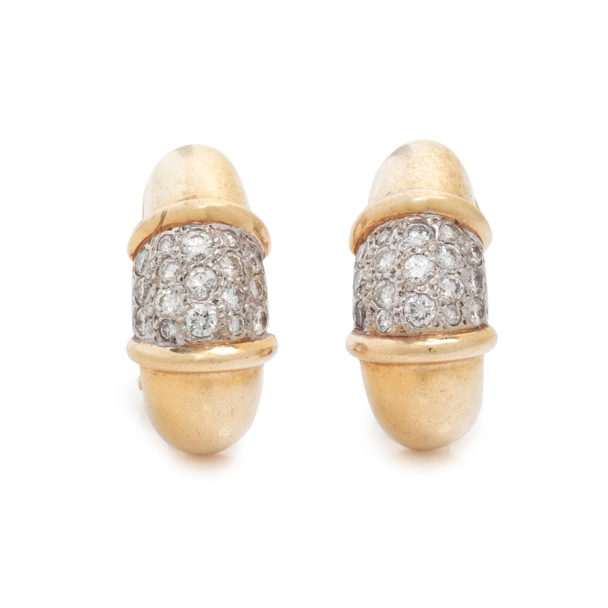 BICOLOR GOLD AND DIAMOND HALF HOOP EARCLIPS