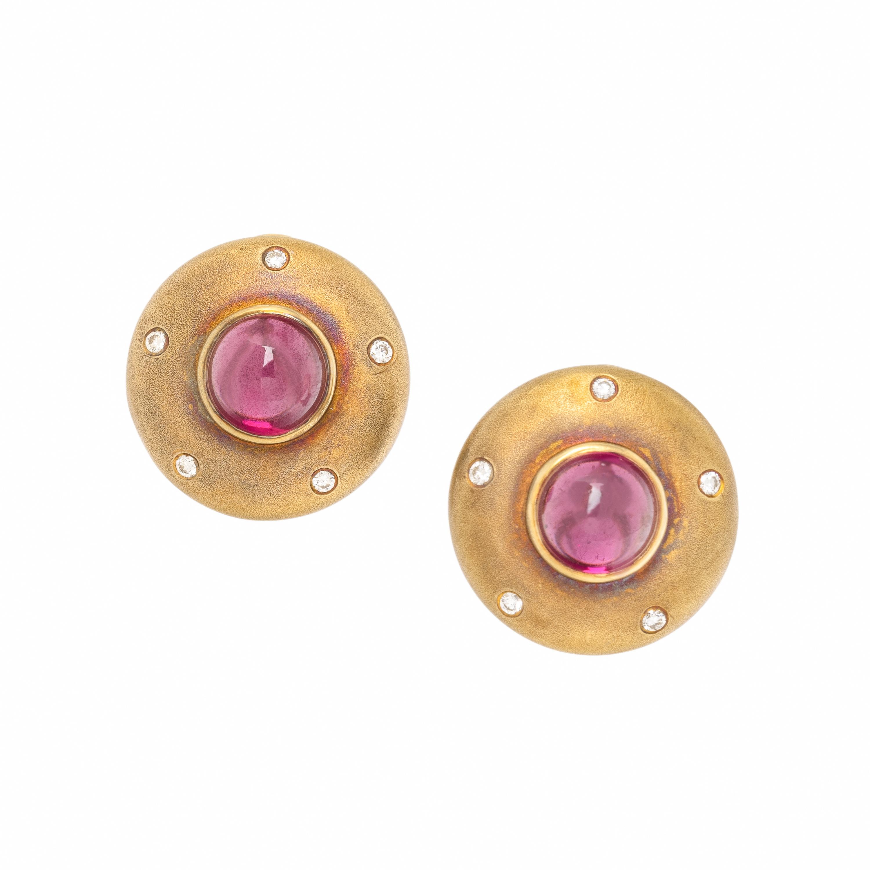 Garnet, Diamond, and Yellow Gold Earrings