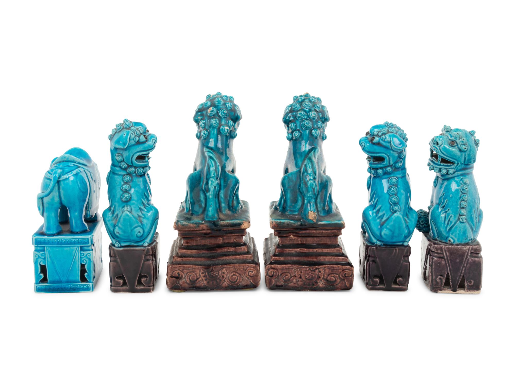 Six Turquoise Glazed Porcelain Figures of Animals