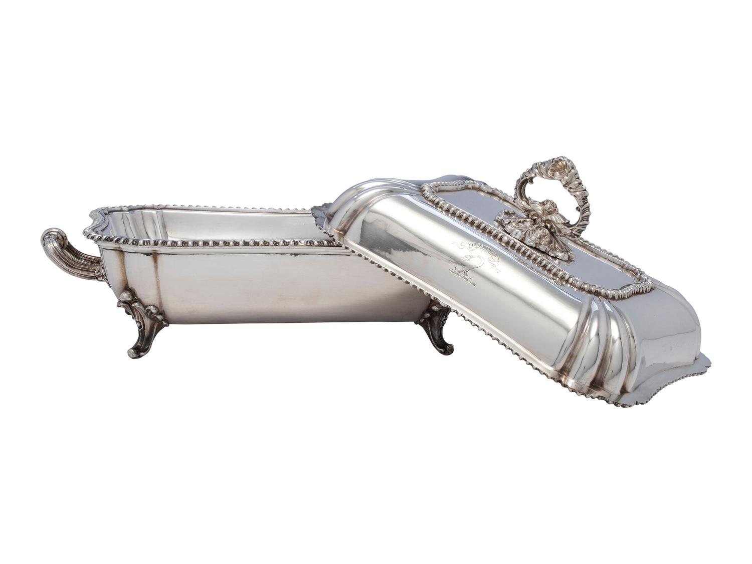 A Pair of English Silver-Plate Armorial Serving Dishes