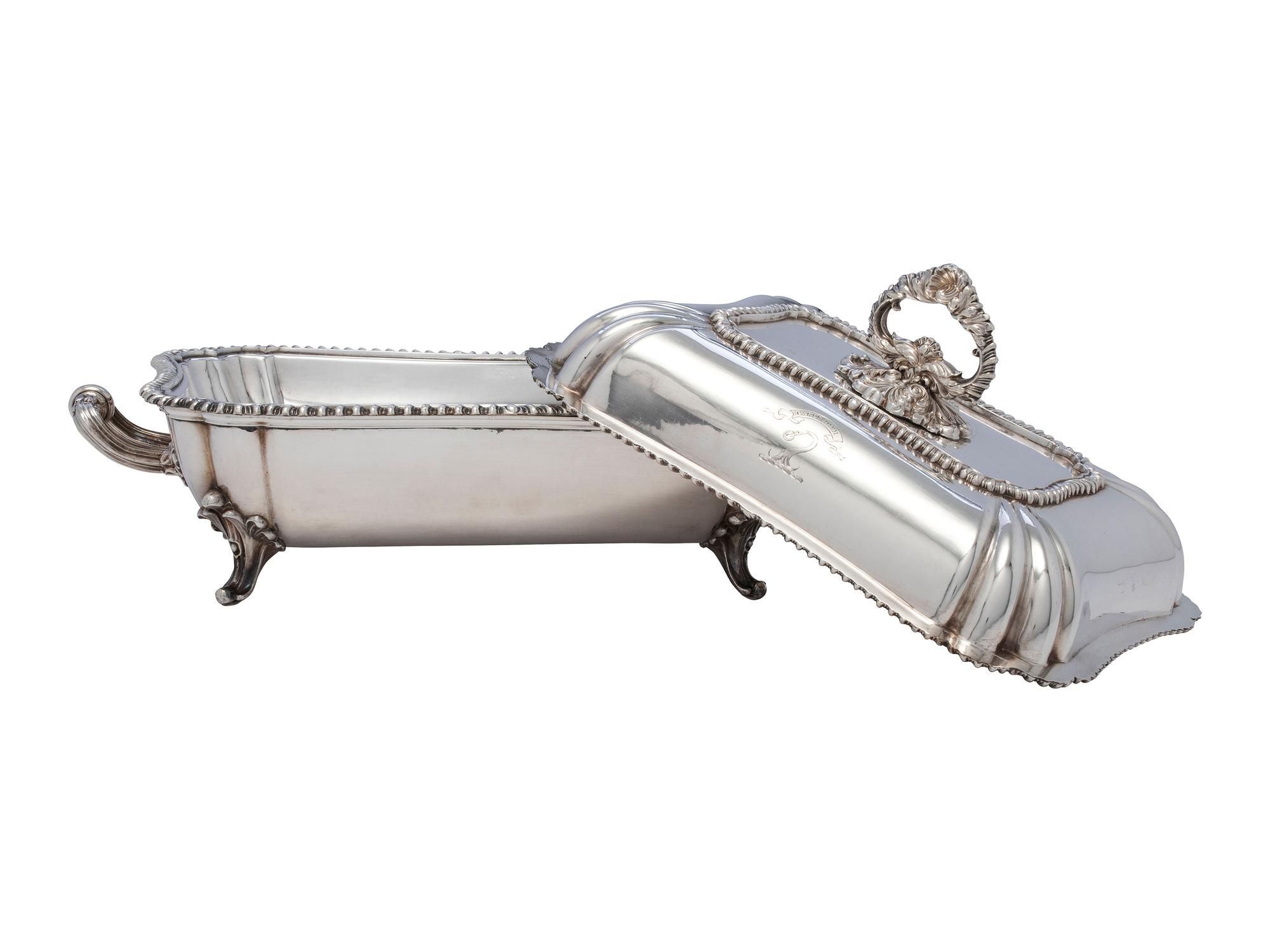 A Pair of English Silver-Plate Armorial Serving Dishes