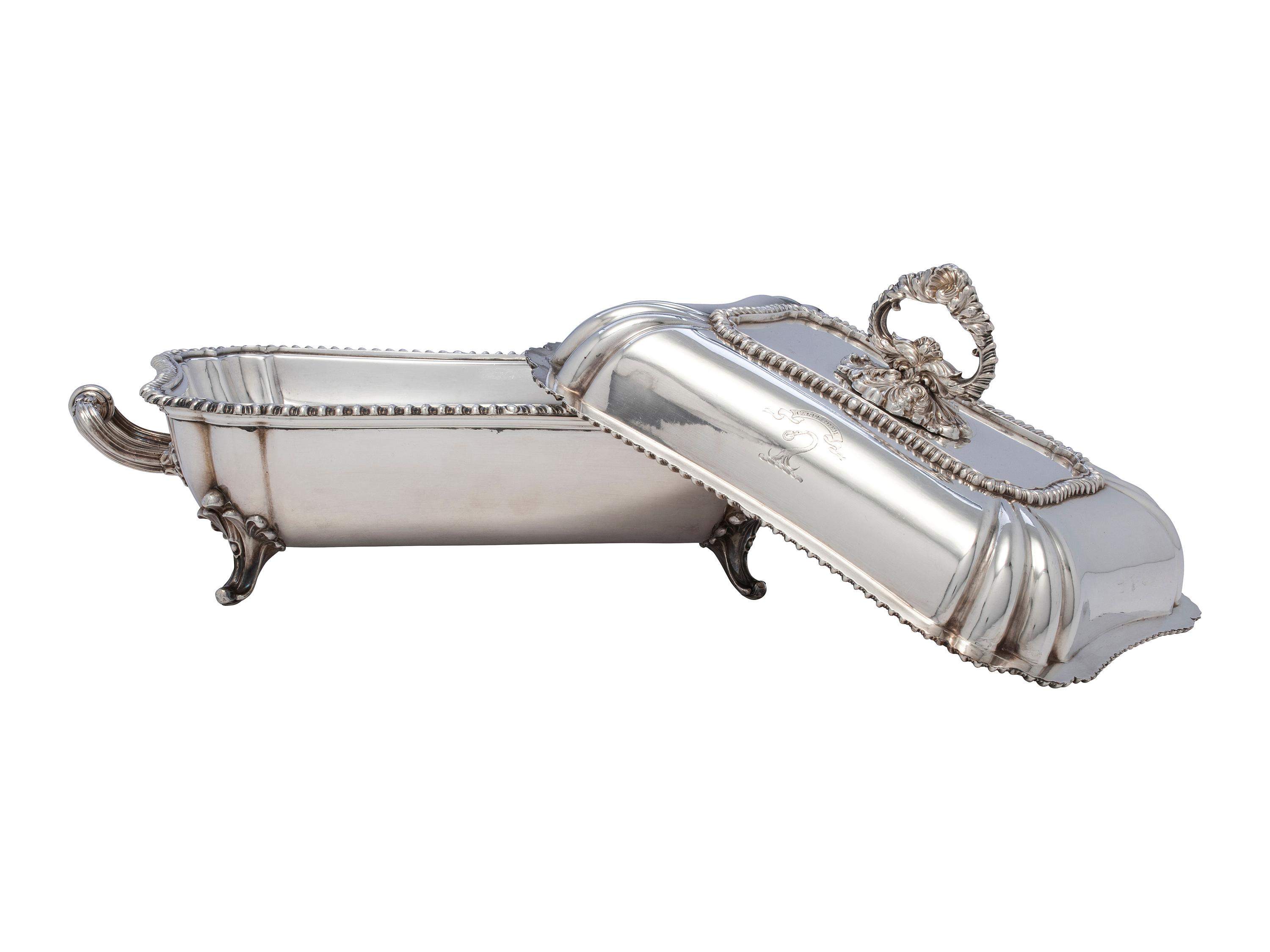 A Pair of English Silver-Plate Armorial Serving Dishes