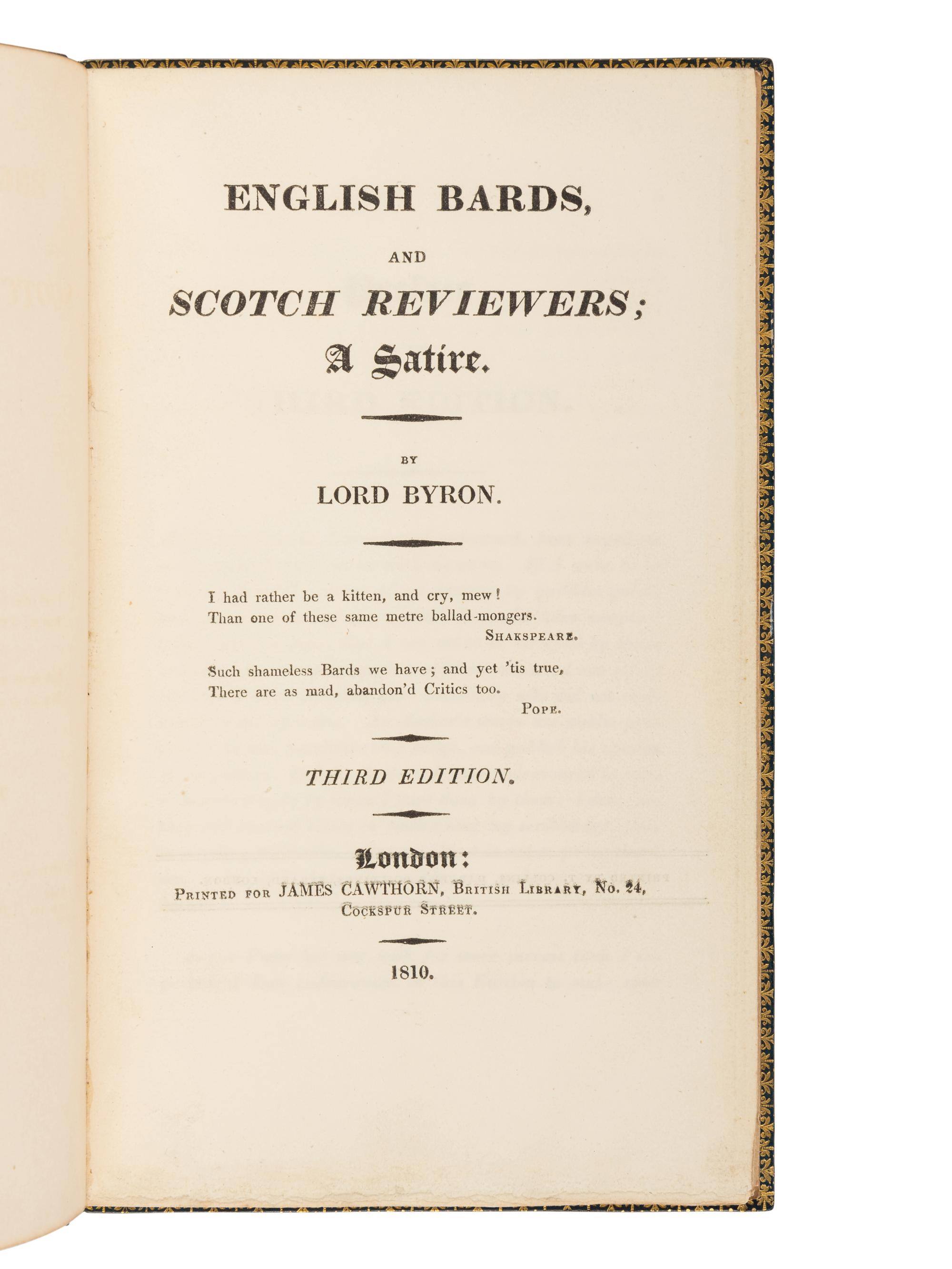 BYRON, George Gordon Noel, Lord (1788-1824). Hebrew Melodies . London: John Murray, 1815.