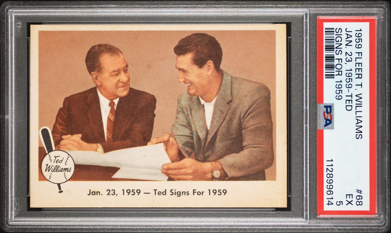 A 1959 Fleer Ted Williams Ted Signs For 1959 Baseball Card No. 68 (PSA 5 EX)