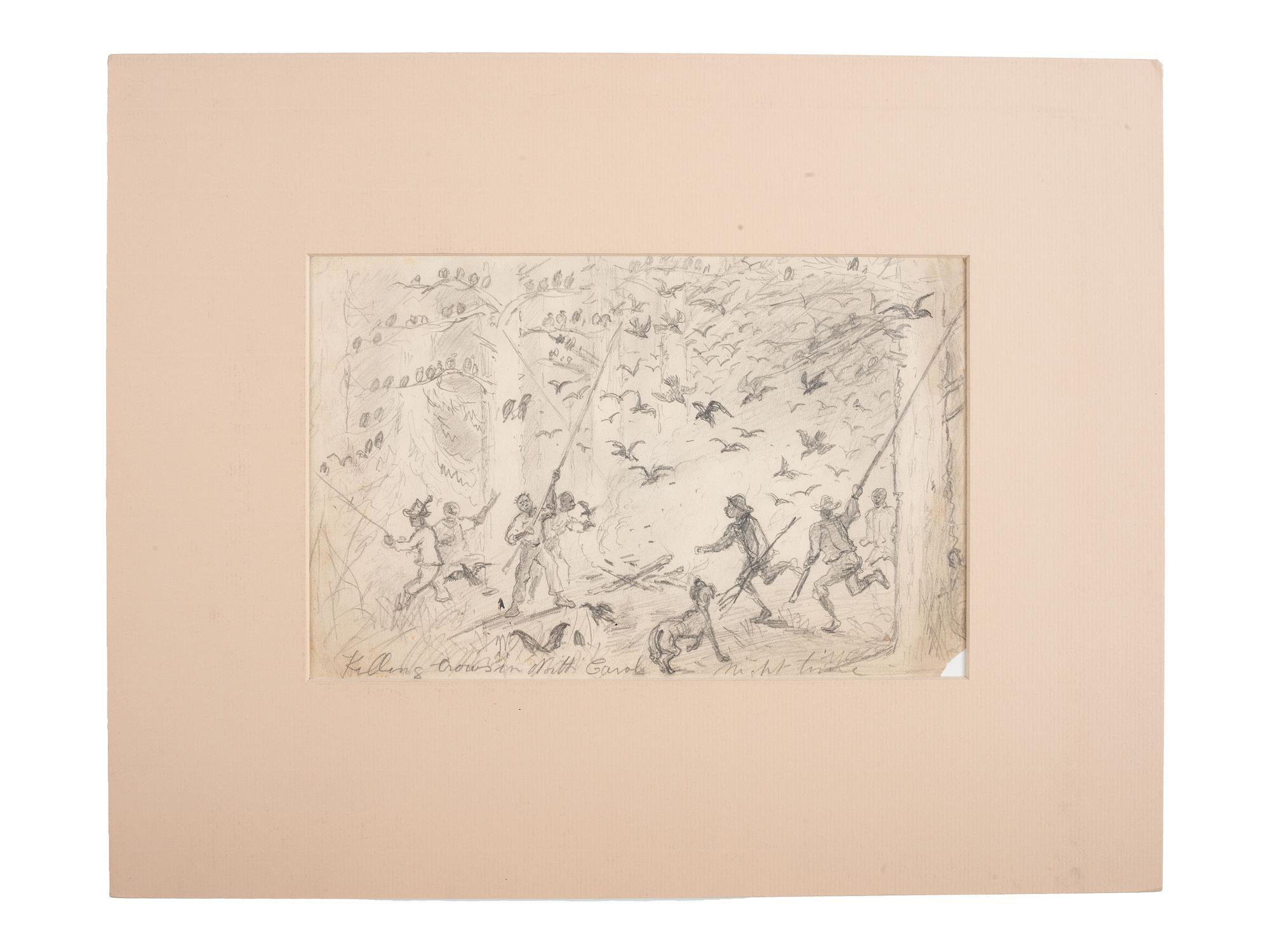 [SLAVERY & ABOLITION] -- [CIVIL WAR]. Killing Crows in North Carolina - Night time . Pencil sketch, n.d.