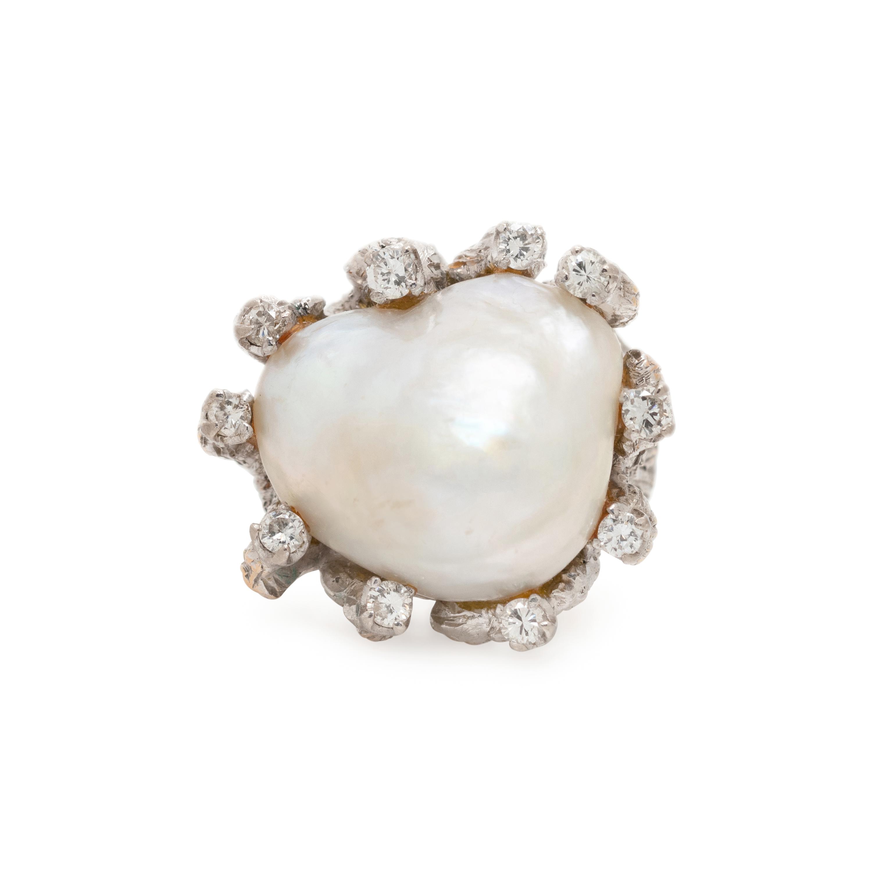 BRUTALIST, CULTURED BAROQUE PEARL AND DIAMOND RING