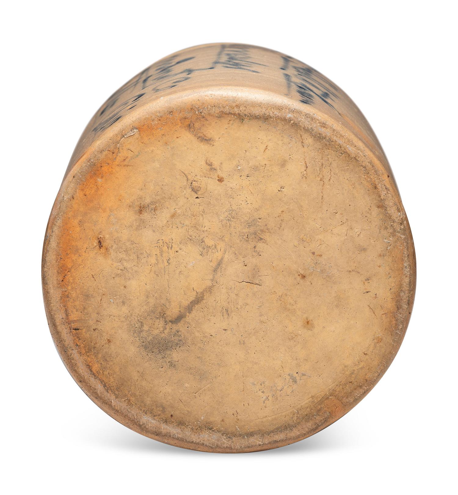 A Colvin, Hall, and Cowan Six-Gallon 'At Station' Script Decorated Stoneware Crock
