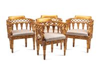 A Set of Four Italian Neoclassical Style Giltwood Armchairs