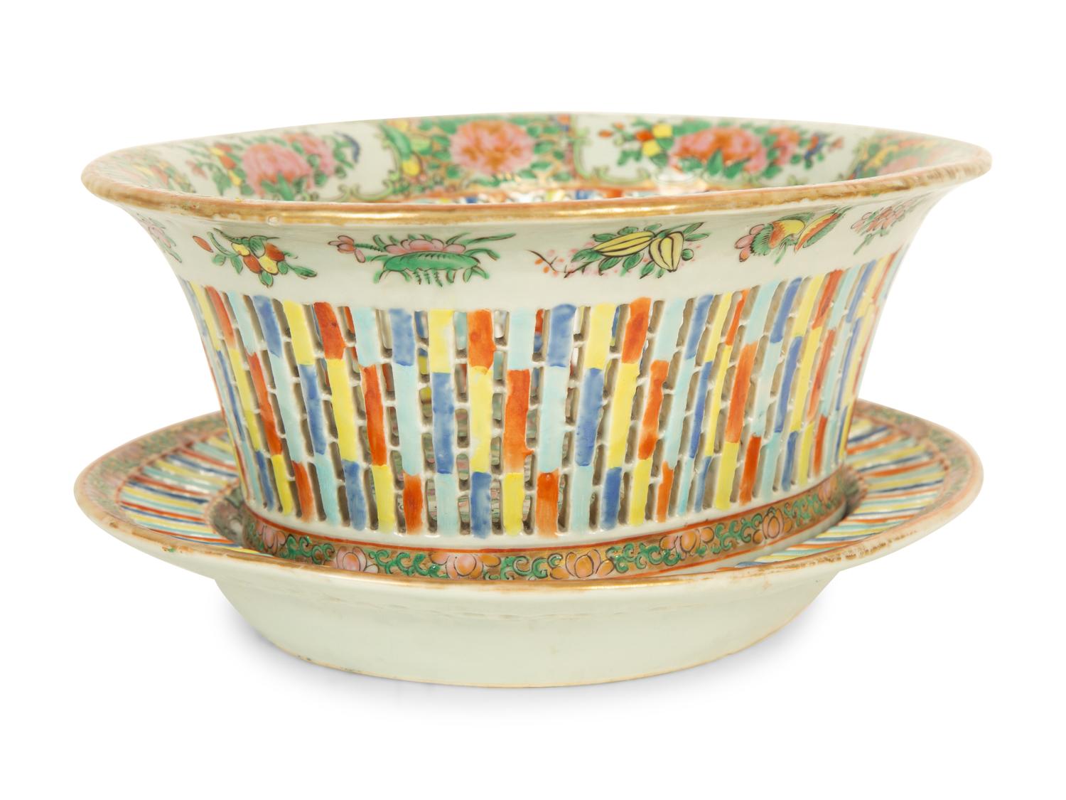 A Chinese Famille Rose Porcelain Basket and Underplate