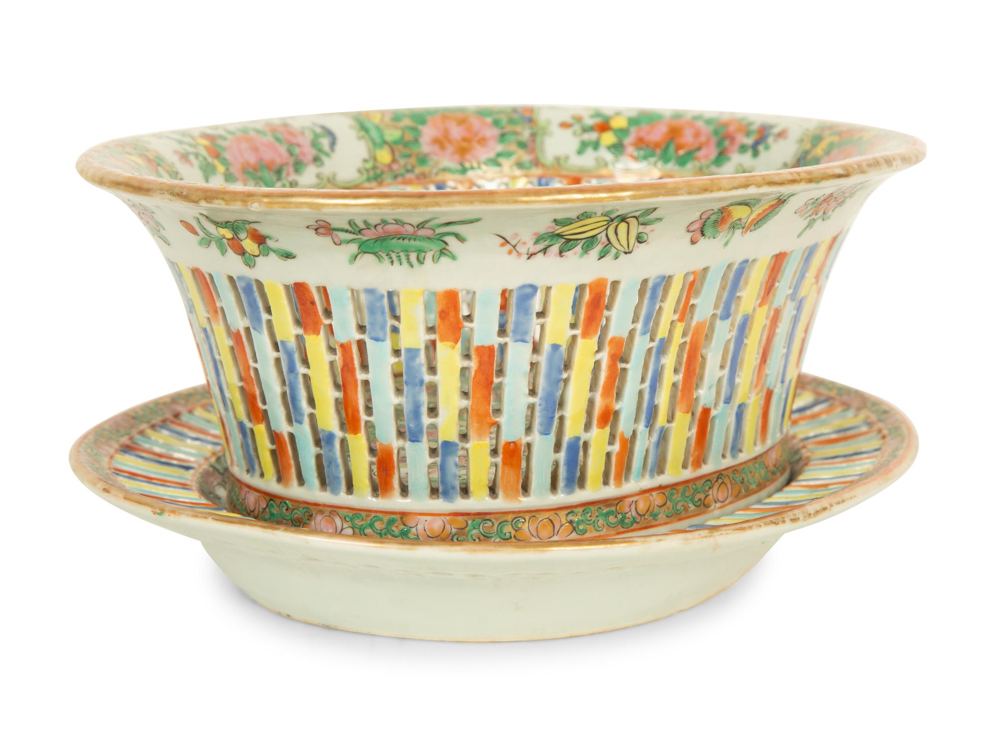 A Chinese Famille Rose Porcelain Basket and Underplate