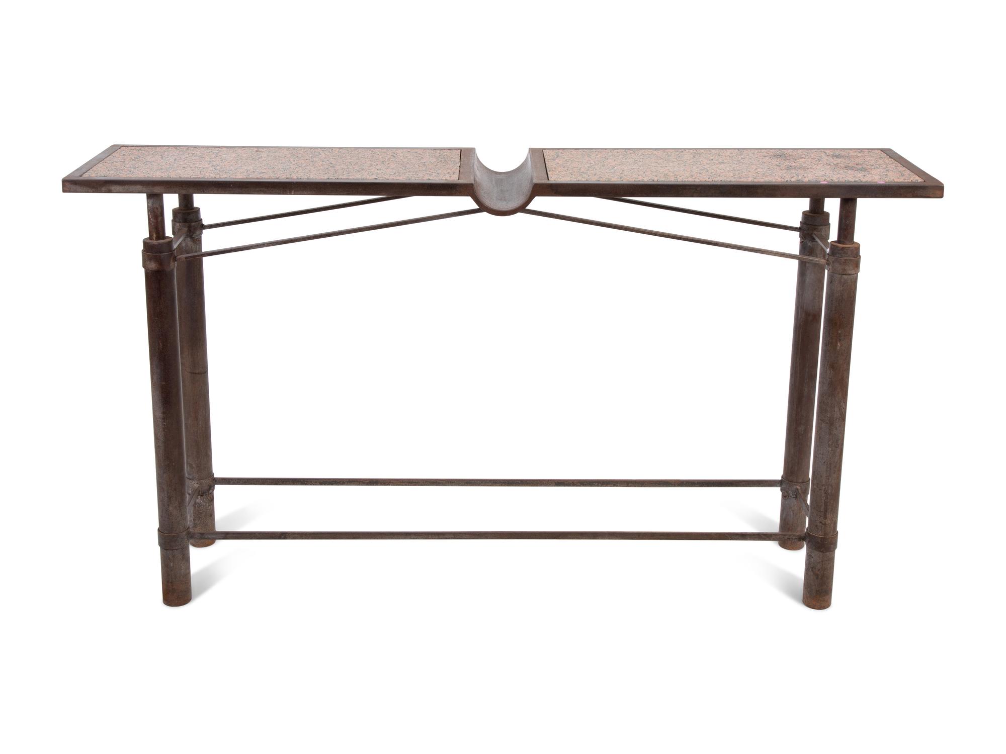 A French Bronze Pink Granite Inset Top Console Table — 20TH CENTURY