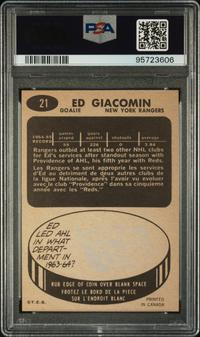 A 1965 Topps Ed Giacomin Rookie Hockey Card No. 21 (PSA 8 NM-MT)