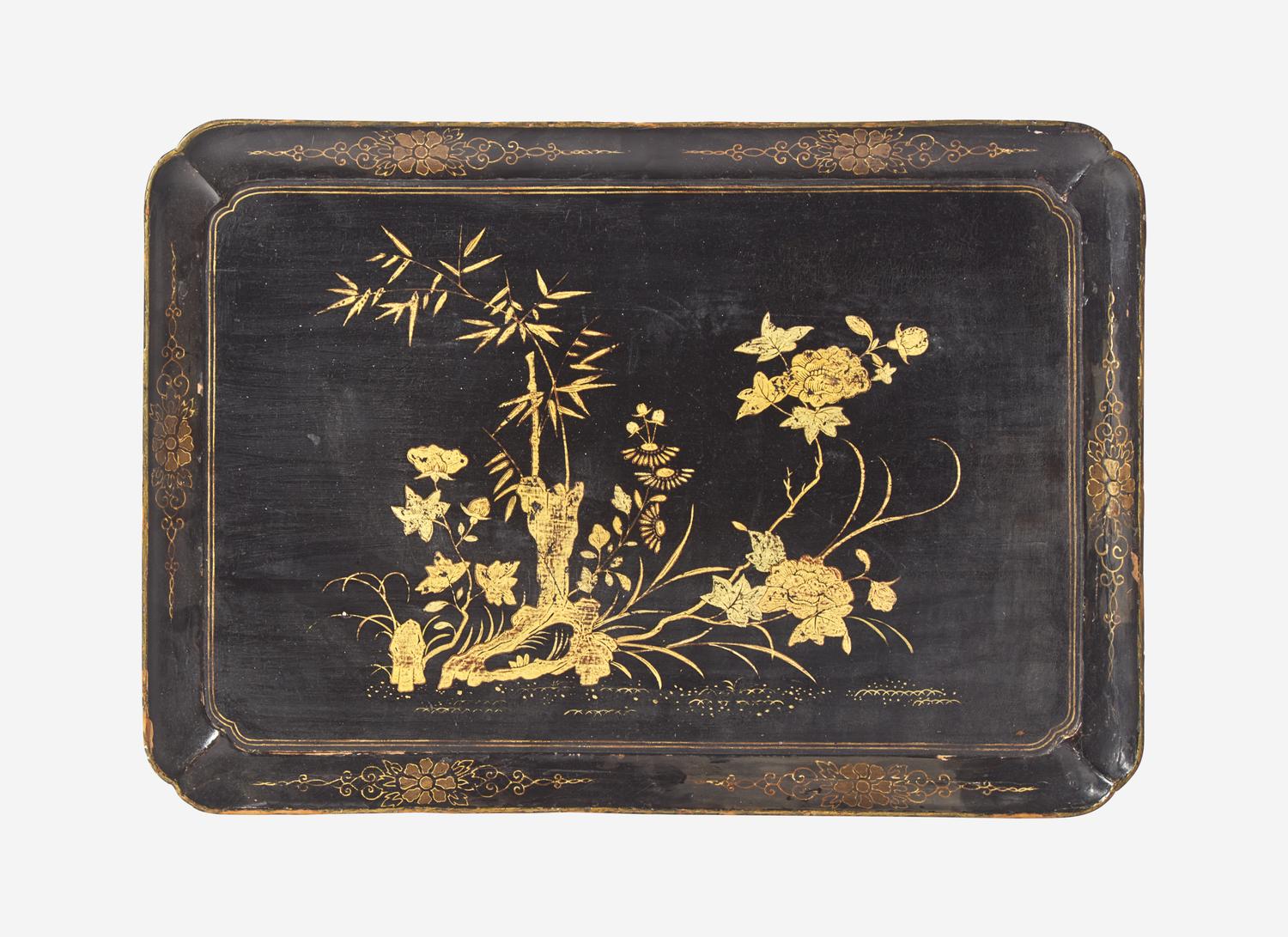 A Louis XV Ebonized and Parcel Gilt Dished-Top Side Table