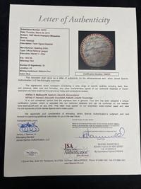 A 1957 World Series Champions Milwaukee Braves Team Signed Autograph Baseball Including Hank Aaron (JSA Letter of Authenticity),