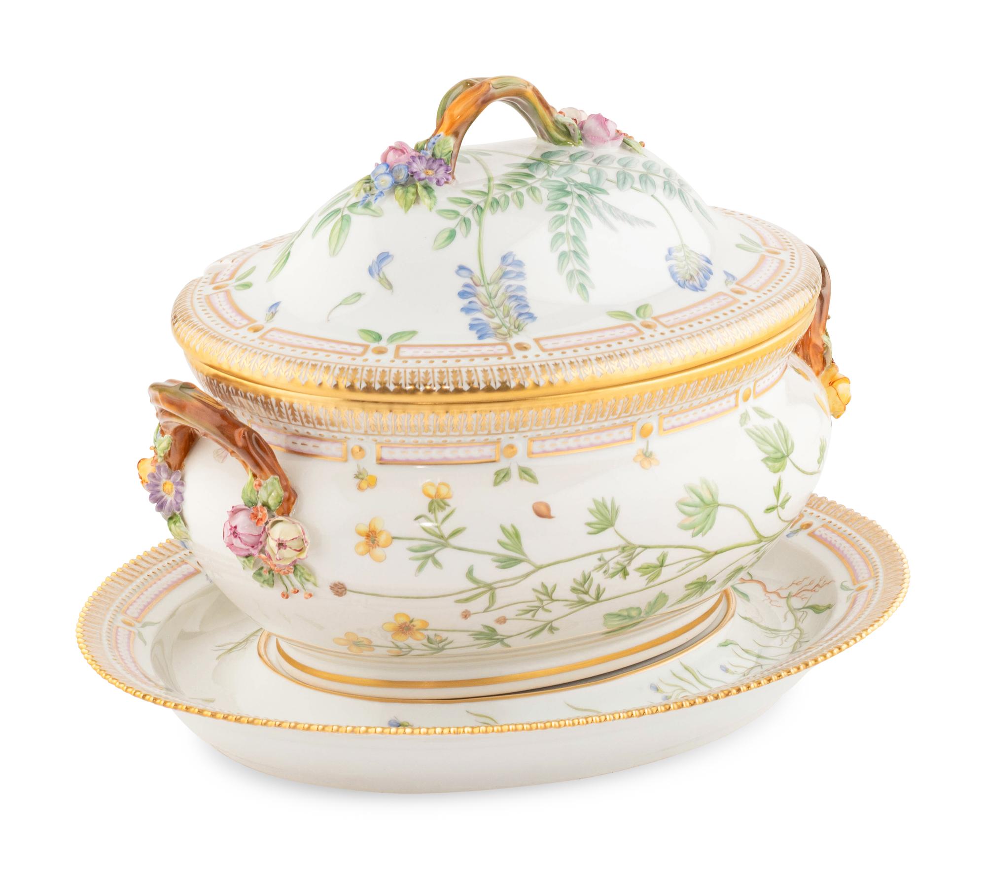 A Royal Copenhagen Flora Danica Porcelain Tureen and Underplate