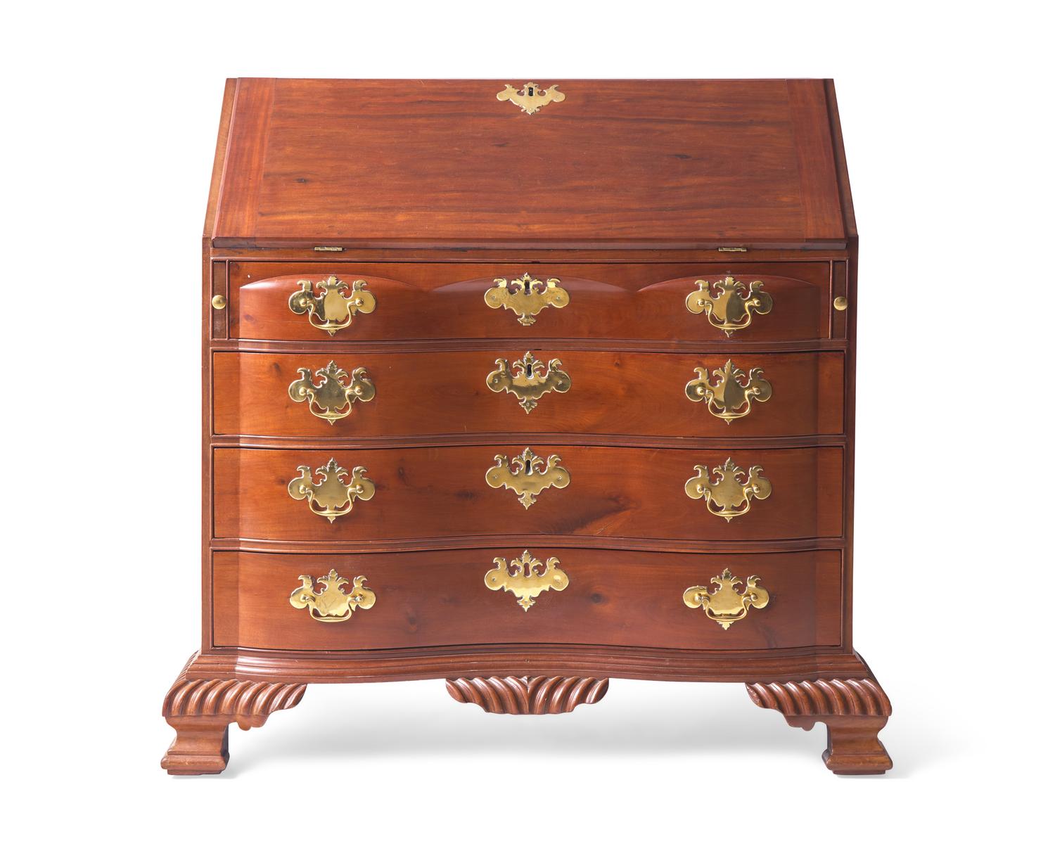 A Chippendale Carved Mahogany Reverse-Serpentine Slant-Front Desk, Attributed to William King (b. 1754 - after 1806) Salem, MA, Circa 1785